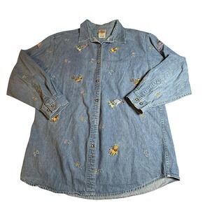 Vintage 1990's The Disney Store Winnie The Pooh And Friends Denim Shirt Sz L